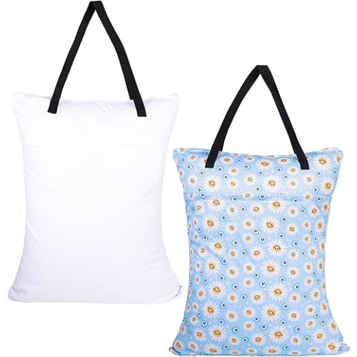 ALVABABY 2 Pack Large Wet Dry Bag Waterproof Hanging Cloth Diaper with Double Zippered Pockets 25x18 inches Laundry Bag HL-B09H433