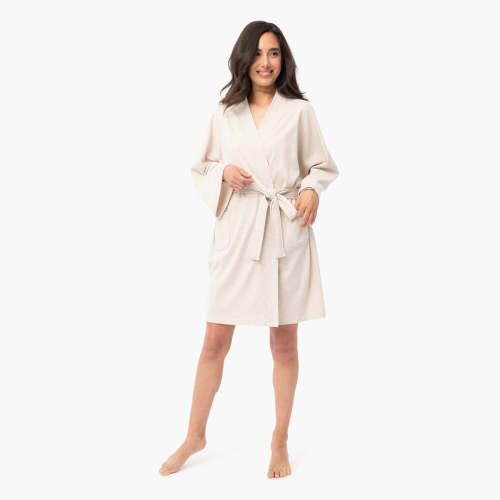 Organic Short Lounge Robe - Oatmeal · Under The Canopy