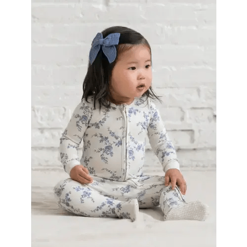 Peyton Zipper Sleeper in Serena Foral / Rain, 3-6 M