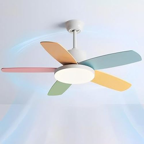 Kids Quiet Ceiling Fan with Light 36in Colorful Remote Fan Ceiling with Light Girls Boys Room Bedroom ETL Listed Ceiling Fans 6 Gear Wind Speeds 60W LED Ceiling Fan Lighting for Living Room