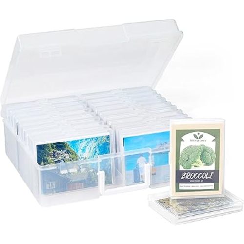Lifewit Photo Storage Box 4" x 6" Photo Case, 20 Inner Photo Keeper, Clear Photo Boxes Storage, Plastic Photo Organizer for Seed, Cards, Picture, Craft with 1 Sheet Label Sticker
