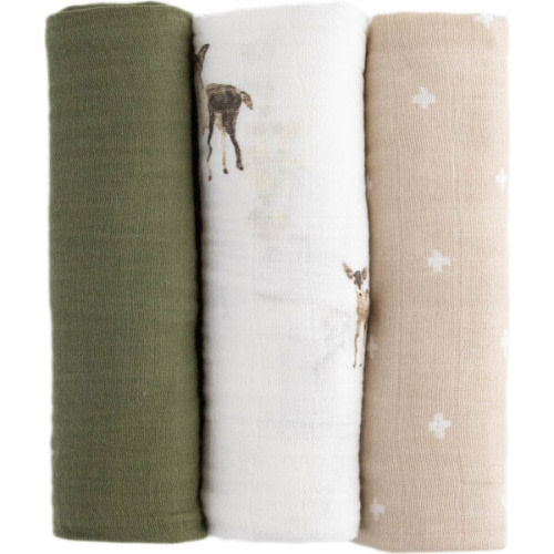 Cotton Muslin Swaddle Blanket, Oh Deer 2 (Pack Of 3) - Little Unicorn | Maisonette