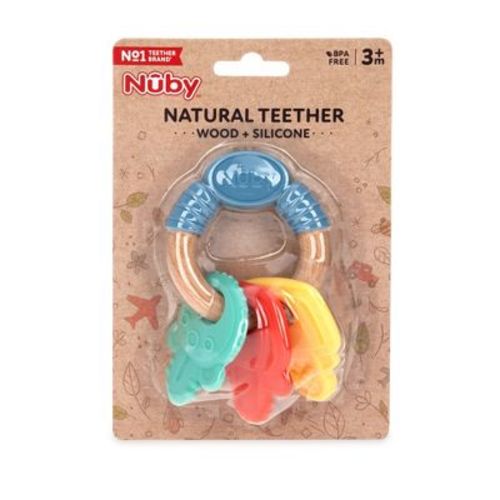 Nuby Silicone And Wood Keys Teerther - Blue