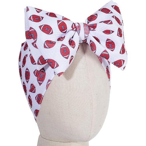 hoyuwak Baby Girl Football Headbands - Sports Themed Printed Bow Wide Headbands for Newborn Infant Toddlers, Handmade Hair Accessories for Game Day, Football Outfit