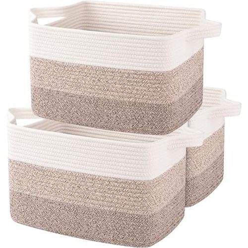 OIAHOMY Storage Basket, Woven Baskets for Storage, Cotton Rope Basket for toys,Towel Baskets for Bathroom - Pack of 3, Gradient Yellow