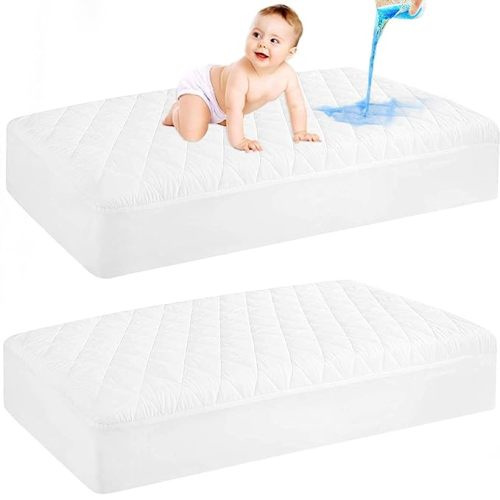 GRT 2 Pack Waterproof Crib Mattress Protector, Quilted Baby Mattress Cover Fitted Deep Pocket from 4" up to 9", Extra Soft Breathable & Noiseless Toddler Mattress Pad 52"x28", White - 52x28x9 Inch (Pack of 2) - Microfiber