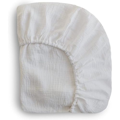 mushie Extra Soft Muslin Fitted Crib Sheet | 192 Thread Count | 28"x 52" (White)