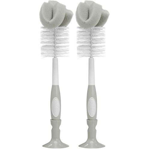Dr. Brown's Baby Bottle Cleaning Brush with Sponge, Scrubber and Nipple Cleaner, Grey 2 Pack