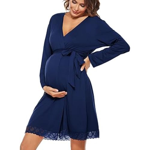 SWOMOG Women's Maternity Nursing Robe Pregnancy Hospital Breastfeeding Bathrobes 3 in 1 Labor Delivery Nightgowns