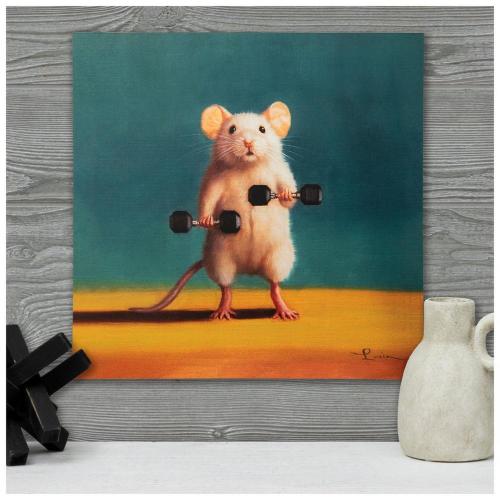 Mouse Lifting Weights Wood Wall Decor