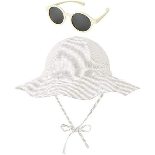 Zando Baby Sun Hat Toddler with Sunglasses UPF 50+ Baby Beach Hat Wide Brim Baby Bucket Hat for Toddler Hats Boys Girls 0-4T