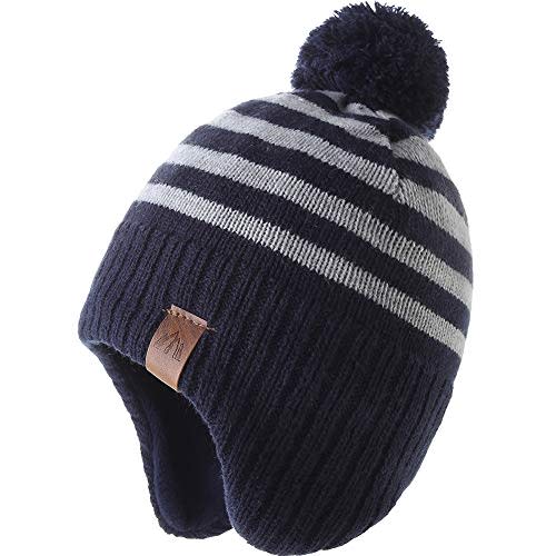 LMLALML Boys Winter Hat Earflap Knitted Beanie for Kids Warm Fleece Lined Thicken Hat for Baby