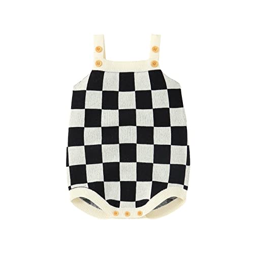 Gueuusu Newborn Baby Girl Summer Clothes Checkerboard Plaid Print Sleeveless Knitted Bodysuit Romper One Piece Jumpsuit