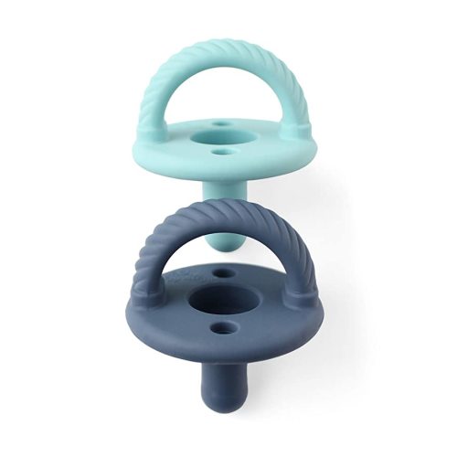 Itzy Ritzy Silicone Pacifiers for Newborn - Sweetie Soother Pacifiers Feature Collapsible Handle & Two Air Holes for Added Safety; for Ages Newborn and Up, Set of 2 in Nautical Navy & Robin's Egg