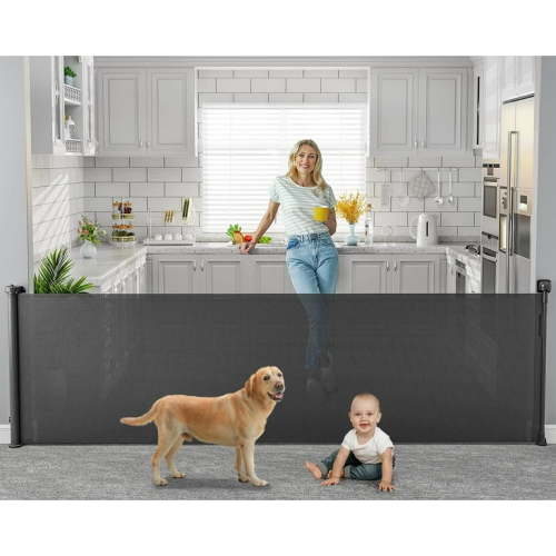 Babyomi Extra Wide Retractable Baby Gate, 118" Wide, Black