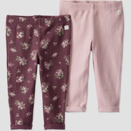 Little Planet by Carter's Organic Baby Girls' 2pk Ribbed Pull-On Pants - Brown/Pink Newborn
