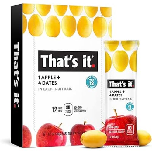 That's it. Apple + Dates 100% Natural Real Fruit Bar, Best High Fiber Vegan, Gluten Free Healthy Snack, Paleo for Children & Adults, Non GMO, Sugar-Free, No Preservatives Energy Food (12 Pack)