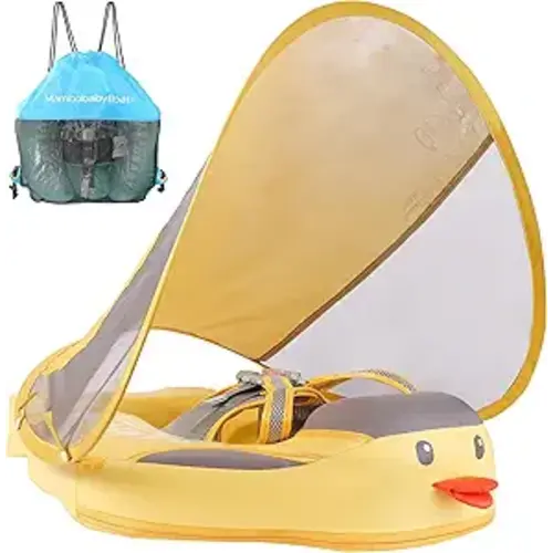 HECCEI Mambobaby Float with Canopy Non Inflatable Pool Swim Float, Duck Yellow
