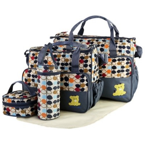 iMountek 5PCS Baby Diaper Bag Set with Changing Pad & Insulated Pockets—Travel Tote for Moms & Dads, Grey
