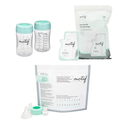 Motif Medical Breast Milk Storage & Steaming Bundle - Milk Storage Bottles for The Luna Breast Pump, Microwave Steaming Bags, & 100 Milk Storage Bags