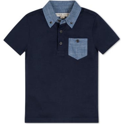 Baby Boys' Organic Jersey Polo with Chambray, Infant, 18-24M