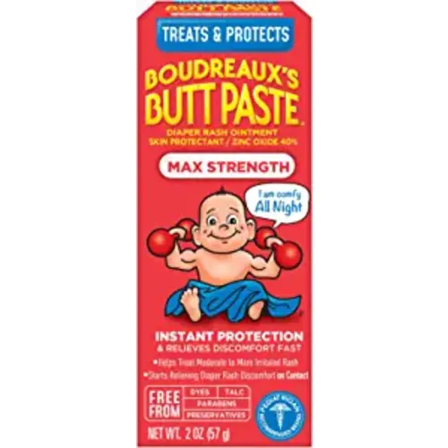 Boudreaux's Butt Paste Maximum Strength Diaper Rash Cream, Ointment for Baby, 2 oz Tube