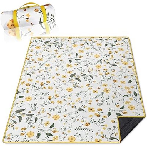 Flower Picnic Blankets Waterproof Foldable, 60’‘x80'' Portable Dual Layers Outdoor Travel Camping Picnic Backpacking Hiking Beach Blanket Mat for Grass Padded Lawn Park Beach ,Picnic Accessories