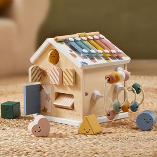 Tiny Land® Cottage 9-in-1 Wooden Activity Cube, Montessori Baby Activity Center, Educational Toy - Morandi