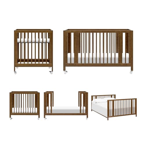 babyletto Rolli 9-in-1 Convertible Baby Crib w/Wheels - Includes Conversion Kits for Bassinet, Standard Crib, Toddler Bed, Daybed & Junior Bed - GREENGUARD Gold - 3 Adjustable Heights, Natural Walnut