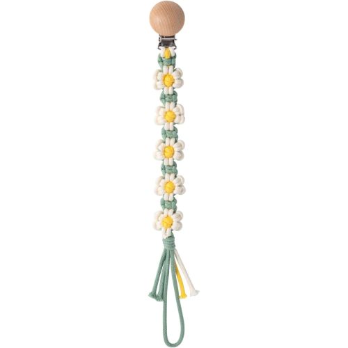 Braided Pacifier Clip for Boys Baby Girls Floral Daisy Macrame Paci Clip Boho Wooden Clips Handmade Cotton Binky Clips Baby Shower Birthday Gift