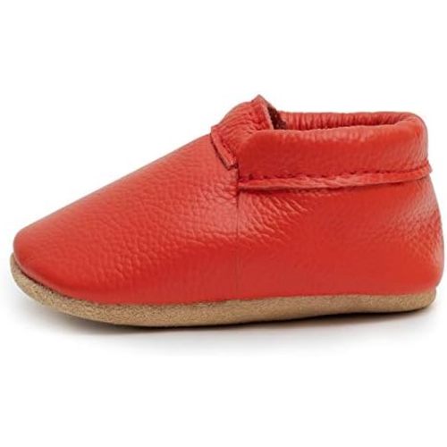 BirdRock Baby Fringeless Moccasins - Genuine Leather Boys and Girls Shoes for Newborns, Infants, Babies, Toddlers