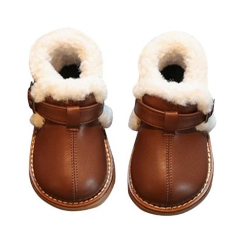 Povozer Baby Girl Plush Winter Snow Boots Princess Boots(Brown,0-3 Months)