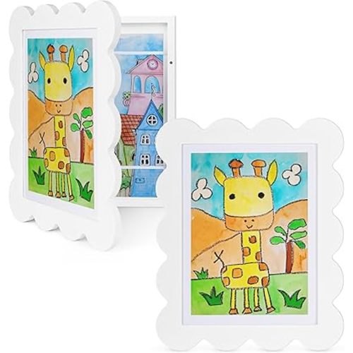 Solfres Kids Art Frames Front Opening 9x12 & 8.5x11 w/Mat, Set of 2, Kids Artwork Frames Changeable, Picture Frame with Storage Holds 150 Drawings, Display for Art Projects 3D Crafts, White