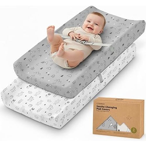 2-Pack Organic Changing Pad Covers for Girl, Boy, Neutral - 100% Cotton Changing Table Pad Cover, Soft Baby Nursery Diaper Changing Pad Sheets, Contour Changing Pads Liners,Change Pad Cover (Woodland)