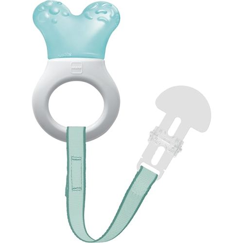 MAM Mini Cooler Teether with Clip, Boy, 2+ Months, 1-Count, White/Blue