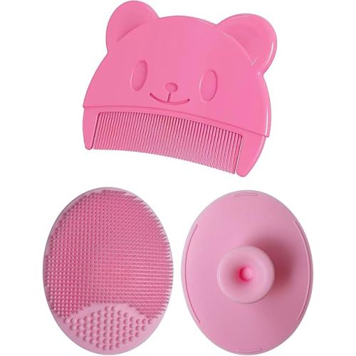 Baby Bath Brush, Baby Cradle Cap Brush, Silicone Massage Brush, Baby Comb, Children's Comb(3pcs) (Pink)