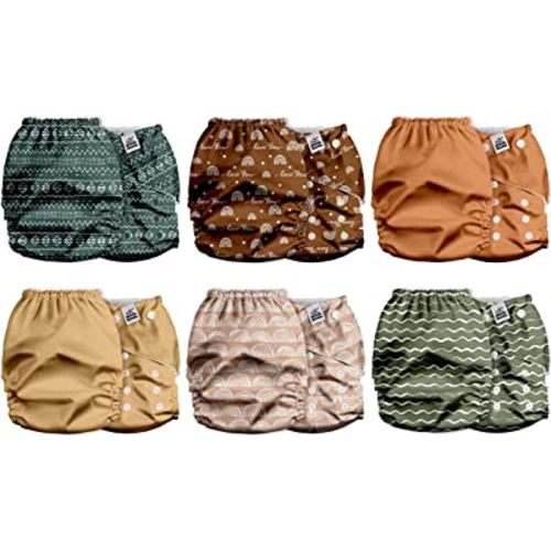 Mama Koala 2.0 Cloth Diapers for Babies with AWJ Lining, 6 Pack with 6 Bamboo Cloth Diaper Inserts - Reusable and Washable Pocket Diapers (Desert Sun)