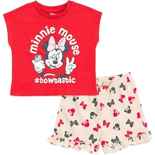 Disney Junior Floral T-Shirt and French Terry Shorts Outfit Set Newborn to Big Kid Sizes (6-9 Months - 14-16)