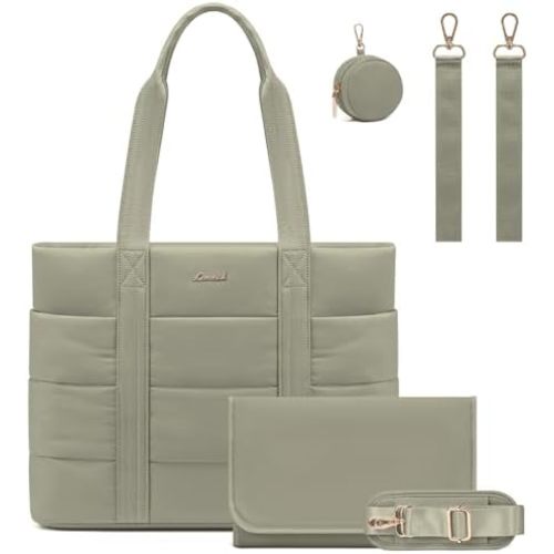 LOVEVOOK Diaper Bag Tote, 15.6inch Puffer Baby Diaper Bag Waterproof Travel Diaper Tote with Changing Pad Pacifier Case