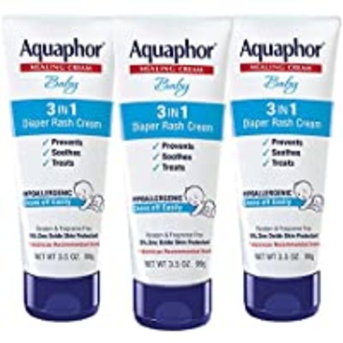 Aquaphor Baby Diaper Rash Cream, 3-in-1 Diaper Rash Relief, 3.5 Oz Tube, Pack of 3