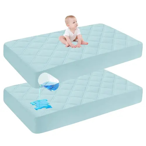 Cute Castle Baby Waterproof Crib Mattress Protector, 28x52 Inch (Pack of 2), Aqua Blue