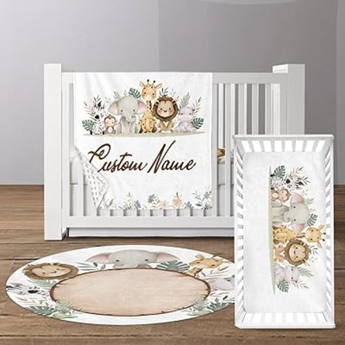 Personalized Baby Crib Bedding Set with Name – 3-Piece Custom Nursery Set for Boys Girls - Soft Custom Blanket, Fitted Crib Sheet & Rug, Unique Nursery Décor