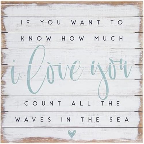 HOUVSSEN If You Want To Know How Much I Love You, Count All The Waves In Sea - Rustic Wood Sign Beach Quote Nautical Nursery Wall Art 8×8 Inch Decorative Plaque Home Living Decor.