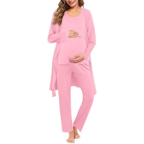 SWOMOG Maternity Nursing Robe Set 3 PCS Women Postpartum Pajamas Breastfeeding Labor Delivery Hospital Pregnancy Pjs