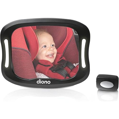 Diono Easy View XXL Baby Car Mirror with Extra Wide View, Safety Car Seat Mirror for Rear Facing Infant with 360 Rotation, LED Night Light, Wide Crystal Clear View, Shatterproof, Crash Tested