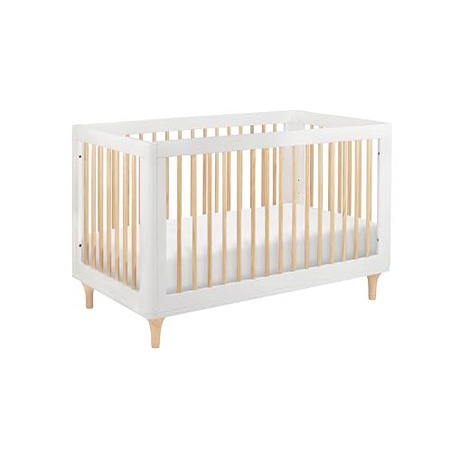 Babyletto Lolly 3-in-1 Convertible Crib with Toddler Bed Conversion Kit in White and Natural, Greenguard Gold Certified