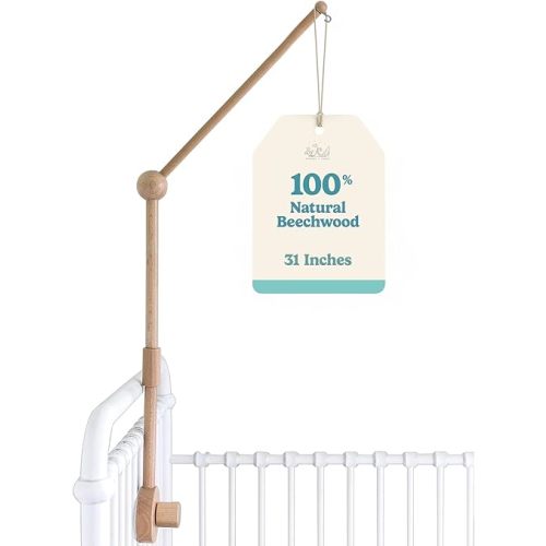 Baby Crib Mobile Arm Wooden Holder - Baby Mobile Hanger for Crib (31 inch, 100% Natural Beech Wood) Strong Anti Slip - Nursery Decor & Gift Accessories (Original)