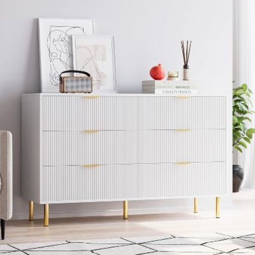 White Dresser, Modern 6 Drawer - White