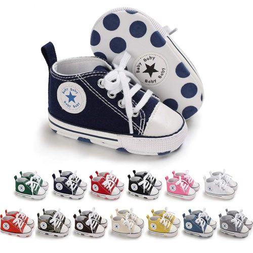 Meckior Baby Girls Boys Canvas Sneakers Soft Sole High-Top Ankle Infant First Walkers Crib Shoes