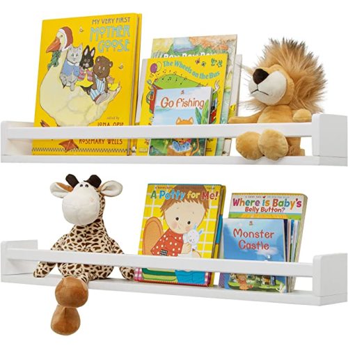 Fun Memories Nursery Book Shelf Set of 2, 32 inch Wall Bookshelf for Kids, White Baby Bookshelf, Nursery Decor, Wall Shelves for Living Room, Toy Storage Shelves - 36inch - 2P